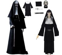 CHENYIZDQ Woman The Nun Cosplay Costume Terror Monastery Cosplay Costume Black Wear For Nun And Cross Halloween Party (Black, 2XL)
