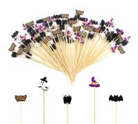 chenyu 200 Pieces Halloween Cocktail Sticks 12cm Cocktail Sticks Wooden Suitable for Halloween Party Decoration Spider Bat Witch Ghost Cocktail Accessories for Drinks