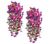 chenyu 4Pcs Artificial Flowers Outdoor Purple Morning Glory Artificial Hanging Plants 75cm Artificial Plants Outdoor for Wedding Parties Artificial Hanging Baskets Decorations