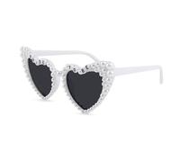 chenyu Bride to be Sunglasses White Heart Shaped Pearl Bride Glasses Cat Eye Bride Sunglasses Wedding Bride to be Gifts Hen Party Accessories for Bride Adult Women Ladies