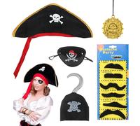 chenyu Pirate Hat Adult Pirate Accessories Hat Eye Patch Necklace Cloth Hook Beard Halloween Props for Cosplaying As Pirates Children's Role Playing for Boys And Girls Costume Kids