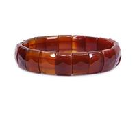 CHENYUE Dyed Red Agate Gem Semi Precious Gemstone 15mm Faceted Square Grain Beads Stretch Bracelet 7.5 Inch