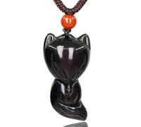 CHENYUE Hand Carved Natural Gemstone Cute Rainbow Obsidian Fox Pendant Charm Reiki Necklaces