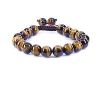 CHENYUE Natural AA Grade Golden Tiger Eye Gemstone 10mm Round Beads Adjustable Braided Macrame Tassels Chakra Reiki Bracelets 7 Inch