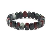 CHENYUE Natural African Bloodstone Gemstone 14mm Faceted Oval Beads Stretch Bracelet 7.5 Inch Unisex