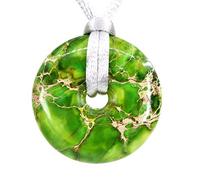 CHENYUE Natural Apple Green Sea Sediment Jasper Peace Donut 30M Beads Adjustable Braided Macrame Tassels Pendant Unisex