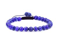 CHENYUE Natural Crystal Blue Lapis Gemstone 6mm Round Beads Adjustable Bracelet 7" Unisex