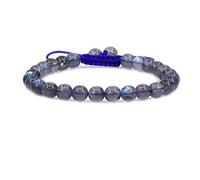 CHENYUE Natural Crystal Grey Labradorite Gemstone 6mm Round Beads Adjustable Bracelet 7" Unisex