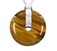CHENYUE Natural Golden Tiger Eye Gemstones Peace Donut 30M Beads Adjustable Braided Macrame Tassels Pendant Unisex