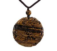 CHENYUE Natural Golden Tiger Eye Semi Precious Gemstone Dragon Phoenix Amulet Charm Pendant Necklace 24 Inch