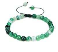CHENYUE Natural Green Banded Agate Gemstone 6mm Round Beads Adjustable Bracelet 7" Unisex