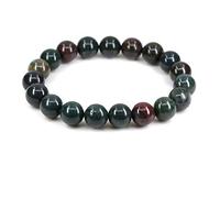 CHENYUE Natural Green Bloodstone Heliotrope Gemstone 10mm Round Beads Stretch Bracelet 7" Unisex