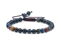 CHENYUE Natural Green Bloodstone Heliotrope Gemstone 6mm Round Beads Adjustable Bracelet 7" Unisex