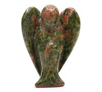 CHENYUE Natural Green Unakite Gemstone Peace Angel Pocket Guardian Healing Statue 2 Inch