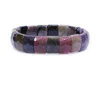 CHENYUE Natural Multicolor Tourmaline Gem Semi Precious Gemstone 15mm Faceted Square Grain Beads Stretch Bracelet 7.5 Inch