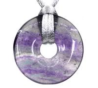 CHENYUE Natural Purple Fluorite Gemstones Peace Donut 30M Beads Adjustable Braided Macrame Tassels Pendant Unisex