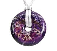 CHENYUE Natural Purple Sea Sediment Jasper Gemstones Peace Donut 30M Beads Adjustable Braided Macrame Tassels Pendant Unisex