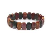 CHENYUE Natural Red Geliotrope Bloodstone Jasper Gemstone 14mm Faceted Oval Beads Stretch Bracelet 7.5 Inch Unisex