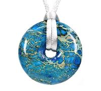 CHENYUE Natural Sky Blue Sea Sediment Jasper Peace Donut 30M Beads Adjustable Braided Macrame Tassels Pendant Unisex