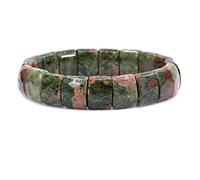 CHENYUE Natural Unakite Gem Semi Precious Gemstone 15mm Faceted Square Grain Beads Stretch Bracelet 7.5 Inch