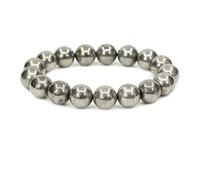 CHENYUE Natural Yellow Pyrite Gemstone 12mm Round Beads Stretch Bracelets 7 Inch