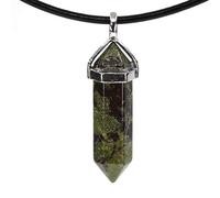 CHENYUE Semi Precious Stones Collection Hexagonal Pointed Beads Pendant Leather Necklace Dragon Blood Jasper 18 Inch Cord 1 Grey Pouch