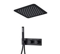 ChenYuNiu 12 Inch Square Rain Shower System Luxurious Ceiling Mounted Shower Head with Handheld Shower Brass Thermostatic Faucet Set for Bathroom Sl lack Finish