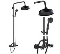 ChenYuNiu 8 Inch Rainfall Shower Head Set Wall Mount Exposed Shower Fixture with 2 Functions Brass Handheld Spray Double Knobs Cross Handle Mixer Oil Rubbed Bronze Finish