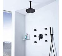 ChenYuNiu Complete Black Shower Faucet Set 10" Rainfall Shower Head High Pressure 2 in 1 Handheld & 6 Body Spray System Wall/Ceiling Mounted Shower Solution