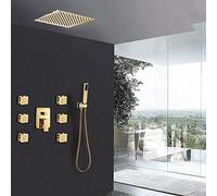 ChenYuNiu Gold Shower Faucet Set Ultra Slim Showerhead 6 Piece Spa Shower Kit 3 Way Mixer Tap Complete Gold Bathroom Shower System Luxury Rainfall Experience