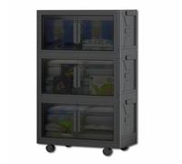 ChenYuNiu Stackable Storage Boxes, Storage Box with Lid Plastic, 1/2/3 Tier Plastic Storage Bins with Magnetic Doors & Wheels, for Bedroom Living Room Entryway Kitchen(70x44x118 cm 3 layers)