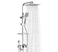 ChenYuNiu Thermostatic Shower Column System Adjustable Height Wall Mounted Set with Square Hand Shower & Anti Scald Mixer 4 Setting Silver Shower Kit for Ultimate Comfort
