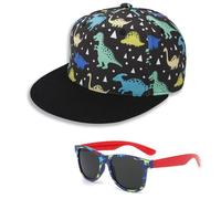CHENYUOUYANG 2 Pcs Kid Dinosaur Baseball Caps Kids Sunglasses Set, Adjustable Dinosaur Sun Hats Summer Toddler Hat, Boys Sun Hat Kids Boys Cap for Outdoor Activities 4-8 Years Kid