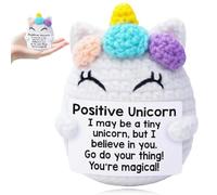 CHENYUOUYANG Emotional Support Crochet Doll,Handmade Mini Unicorn Positive Crochet Animals,Funny Emotional Support Gift with Encouragement Card, Comfort Plush Positive Gifts for Women Men Decoration