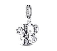 ChenYuTe Suitable for Pandora bracelet letter charm, romantic rose charm, jewellery gift for yourself, mum, daughter, girlfriends