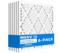 Chenzhit (6 Pack) 20x20x1 Furnace Air Filters, MPR 1900 & FPR 10, MERV 13 Pleated Air Filter (Actual Size: 19.50" x 19.50" x 0.75")