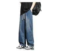 CHENZKBD Ripped Jeans Men's Stretch Straight Leg Classic Slim Fit Basic Jeans, Drawstring Loose C-dark Blue-s