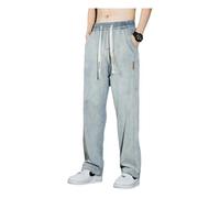 CHENZKBD Ripped Jeans Men's Stretch Straight Leg Classic Slim Fit Basic Jeans, Drawstring Loose Jeans-light Blue-s