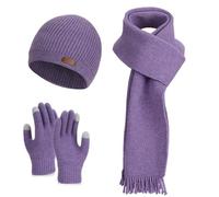 CHENZKBD Scarf Hat Gloves Set Women's Winter Hat, Scarf, Three-piece Knitted And Woolen Cap-purple