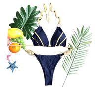 CHENZKBD Swimsuit Women Turquoise Braided Bikini, Triangle Halter Top with Resin Ring & High Cut Bottom, Boho 2 Piece Bathing Suit