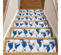 CHENZZZZ 15 Pack Stair Treads for Wooden Steps, Cartoon Funny White Goose Pattern Blue (3) Staircase Step Treads Carpet Mat, Stair Mats for Pets Dogs Elders 8x30In