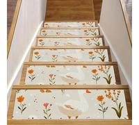 CHENZZZZ 15 Pack Stair Treads for Wooden Steps, Indoor Non-Slip Staircase Step Treads Carpet Mat, cute cartoon goose and flowers (3) Stair Mats for Pets Dogs Elders 8x30In
