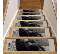 CHENZZZZ 15 pcs Stair Treads 8"x30", Crow (16) Indoor Stair Runners Carpet Stair Tread,Watercolor Non-Slip Staircase Step Treads for Kids,Elders,Pets