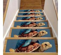 CHENZZZZ 15 pcs Stair Treads 8"x30", Cute Ocean Dolphin with Sea Turtle Indoor Stair Runners Carpet Stair Tread,Watercolor Non-Slip Staircase Step Treads for Kids,Elders,Pets