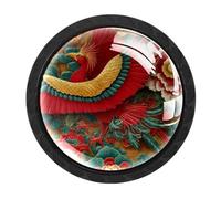 CHENZZZZ 4 Pack Cabinet Handles Oriental Phoenix Pattern (1) Kitchen Drawer Pulls Furniture Door Handles for Cupboard Bedroom Wardrobe