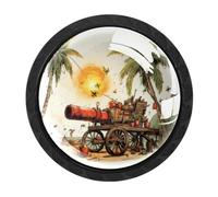 CHENZZZZ 4 Pack Date Palms & Iftar Cannons Drawer Knobs Round Shaped Crystal Glass Cabinet Knobs Pull Handles
