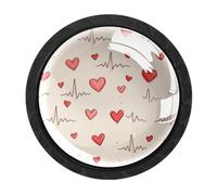 CHENZZZZ 4 Pack Electrocardiogram Heart Beat with Cute H (3) Drawer Knobs Round Shaped Crystal Glass Cabinet Knobs Pull Handles