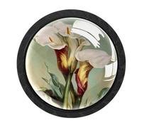 CHENZZZZ 4 Pack Pastorable Flower Calla Lily Vintage Flo Drawer Knobs Round Shaped Crystal Glass Cabinet Knobs Pull Handles