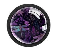 CHENZZZZ 4 Pack Purple Dragonfly Wildflowers Floral Herb (3) Drawer Pulls Crystal Cabinet Knobs with Screws for Women Girl Gifts Christmas/Halloween/Thanksgiving/Birthday/Anniversary/Mother’s Day
