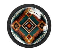 CHENZZZZ 4 Pcs Ancient Echoes Aztec Geometric (1) Cabinet Knobs Single Hole White Dresser Drawer Knobs Round Decorative Hardware Pulls Handles for Bathroom Kitchen Furniture